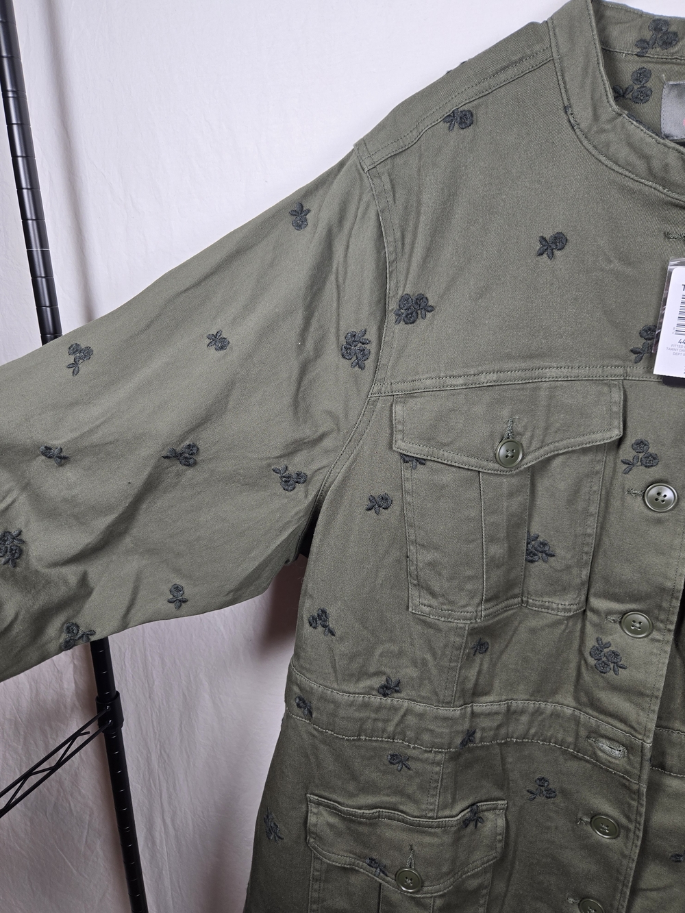 NWT Torrid Olive Fitted Military Embroidered Tawny Daisies Floral Cotton Jacket - Picture 11 of 13